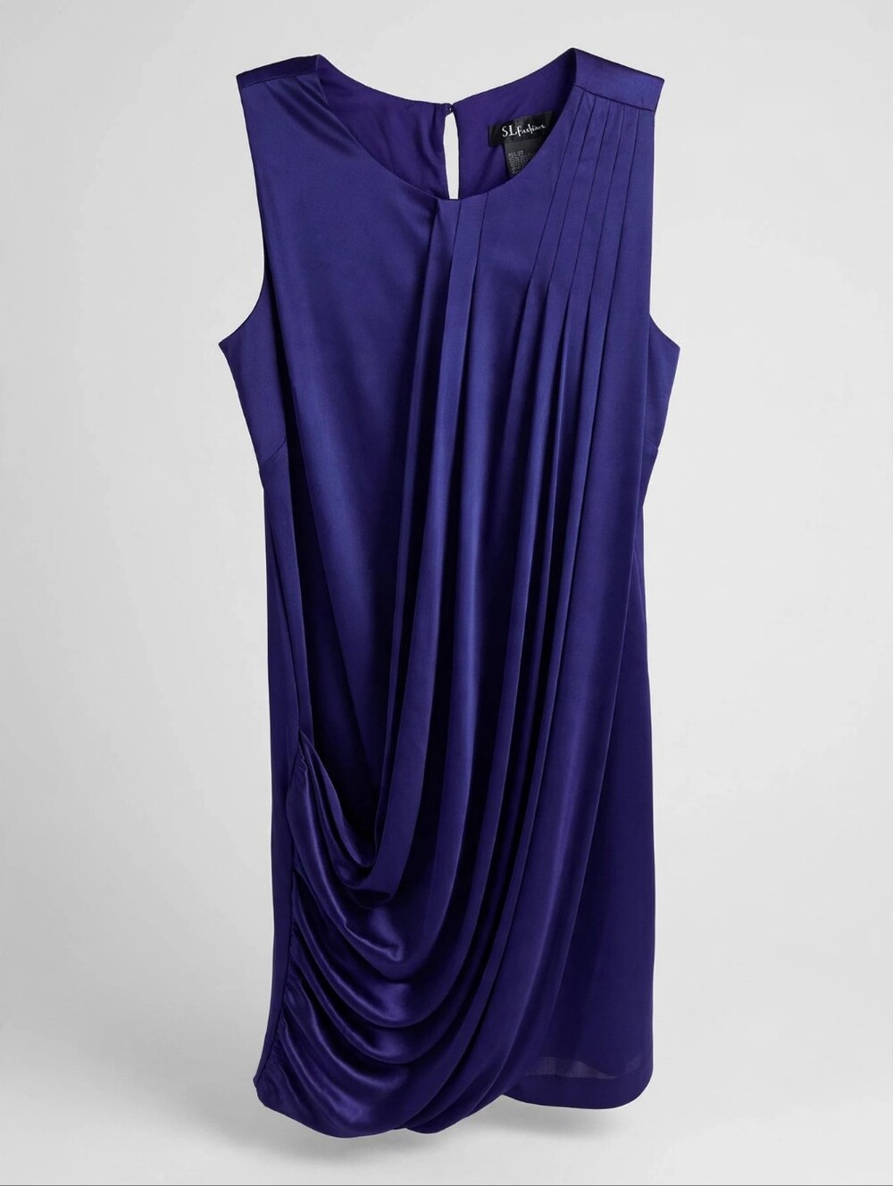 S.L. Fashions Royal Purple Asymmetrical Draped Sleeveless Dress